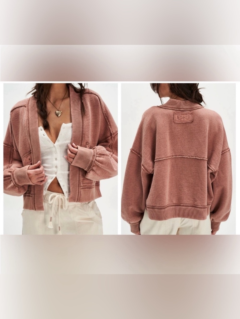 NWOT Free People We The Free Lou Day Cardi - withered rose - XS